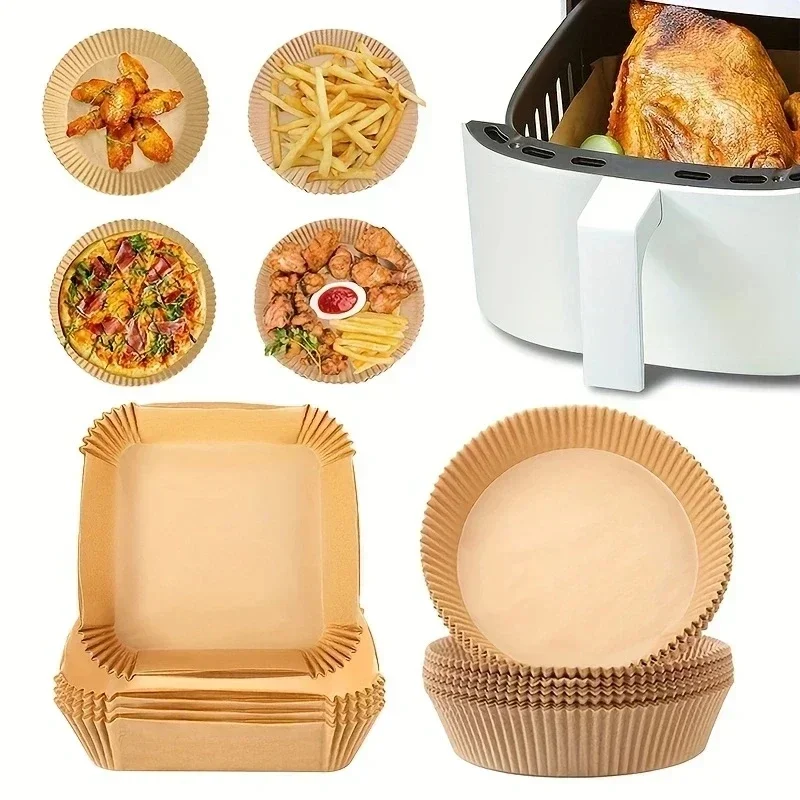 Papier de cuisson pour friteuse à air, parchemin de papier de poulet, pâte de bois, cuiseur vapeur, gâteau au fromage, accessoires de friteuse à air, ensemble de 50 pièces