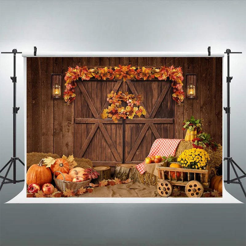 Rustic Fall Thanksgiving Backdrop Kids Birthday Cake Smash Photography Background Autumn Harvest Pumpkin Photoshoot Photo Props