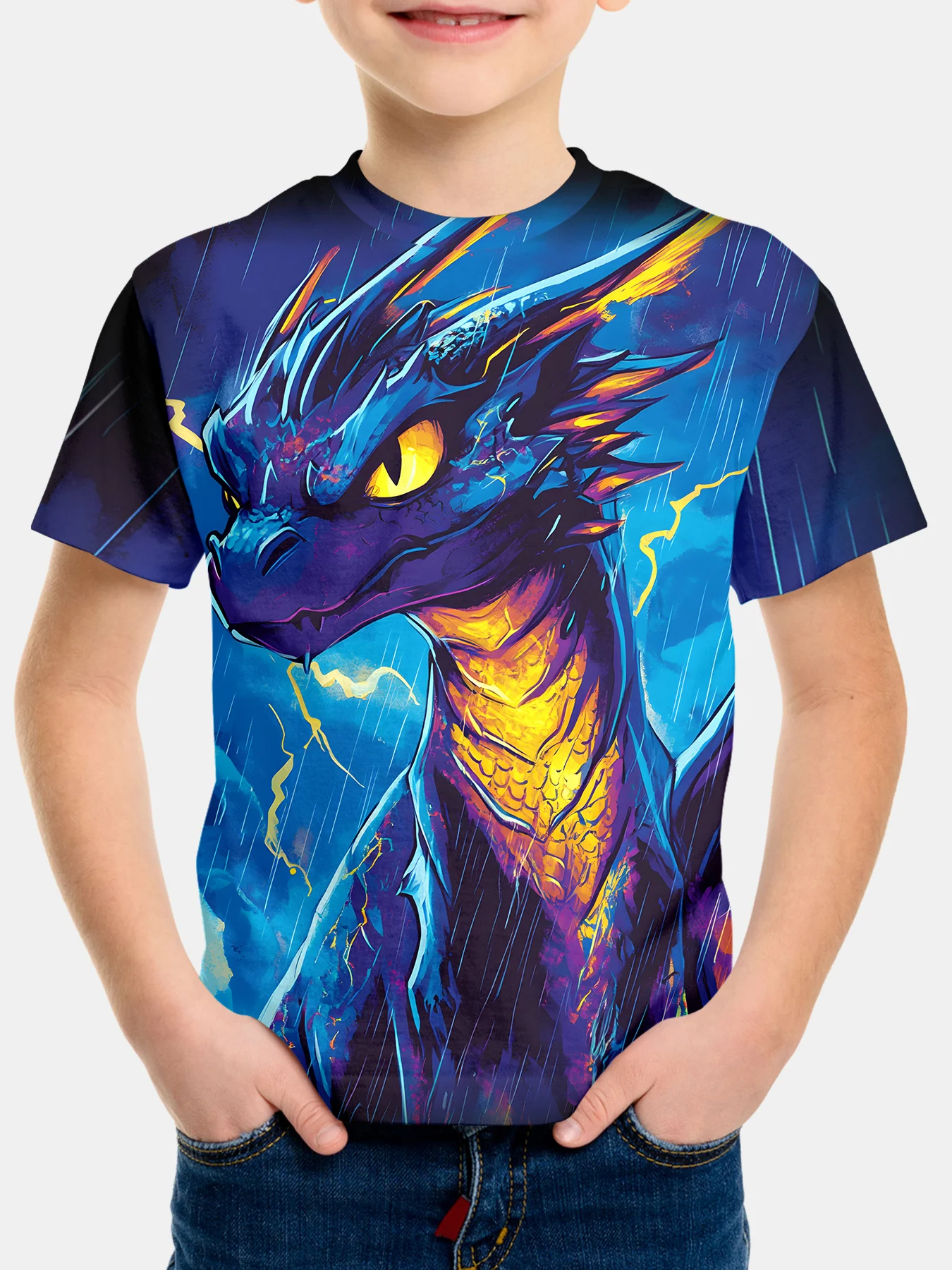 

Boys' Cartoon Dragon Graphic T-Shirt Casual Round Neck Short Sleeve Top for Summer Outdoor Play Boys Clothing 2-10Y Children Top