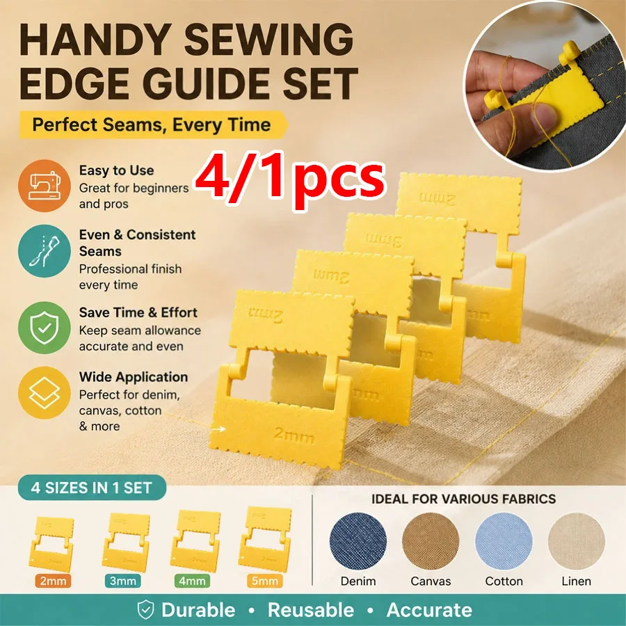 1/4PCS Portable Sewing Edge Guide Clips, Seam Allowance Ruler Stitch Gauge, Quilting Hemming Craft Tool for DIY Beginners