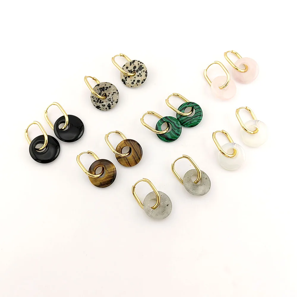 HUIDANG Natural Stone Earrings Pendientes Woman Stainless Steel U Hoop Earring Ring Earrings With Stones New