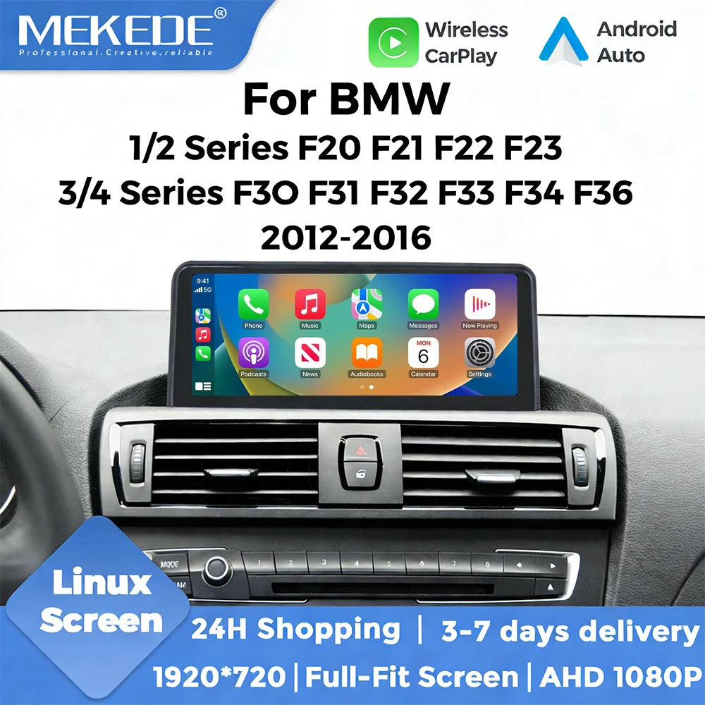 10,25 Zoll Linux Auto-Multimedia-Bildschirm für BMW 1 2 3 4 Serie F20 F21 F22 F30 F31 F32 F33 F34 F36 Kabelloses CarPlay Android Auto Autoradio GPS-Navigation QLED Touch Stereo Unterstützt SWC BT AHD