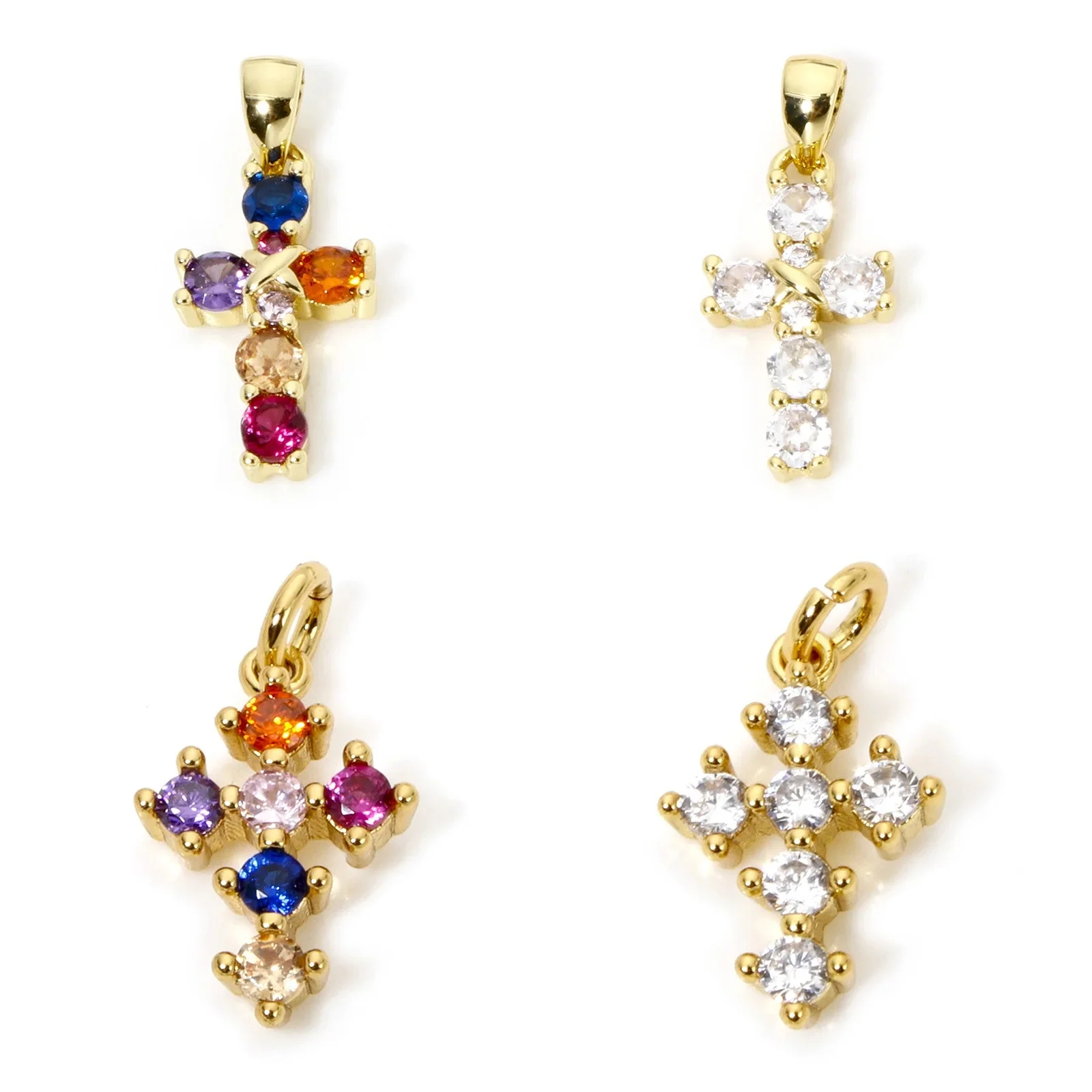 Breloques religieuses en laiton pour hommes et femmes, croix de document en or, pendentif cubique multicolore, pendentif en zircone contre-indiqué, collier à faire soi-même, boucles d'oreilles,