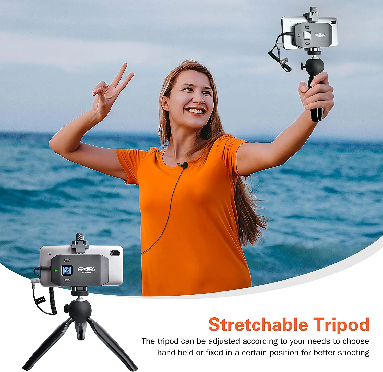 comica CVM-WS50C Microfone de lapela sem fio para smartphones - UHF Microfone de lapela sem fio de 6 canais para iPhone, microfone Android-Lav para vlogging, jornalismo móvel, transmissão ao vivo e muito mais