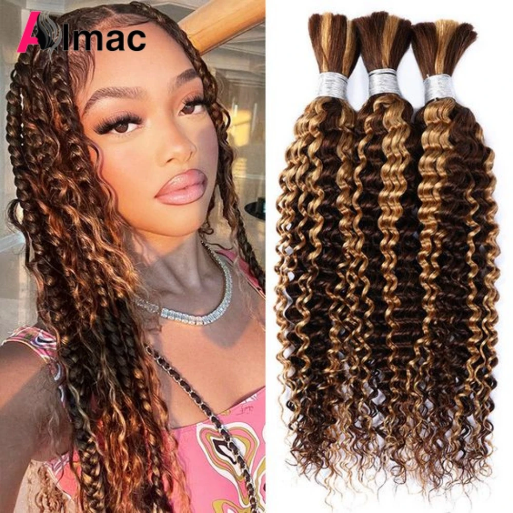 

P4/27 Highlight Deep Wave Curly Bulk Human Hair For Braiding Honey Blonde Bundles No Weft Braids Extension Human Hair 100g