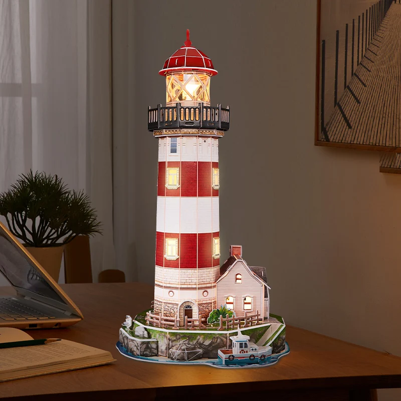 3D Puzzle LED Lighthouse for Adults Model Kits Crafts for Adults Brain Teaser Architecture Desk Puzzle Gifts for Women Men