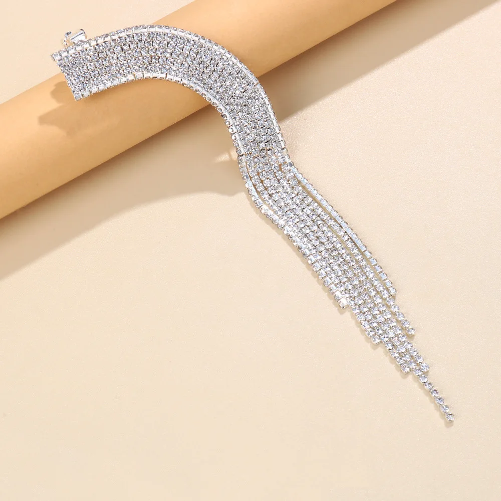 Stonefans Shiny Women 1 Pcs Black Crystal Ear Clip Trendy Rhinestone Tassel Earrings No Piercing Jewelry