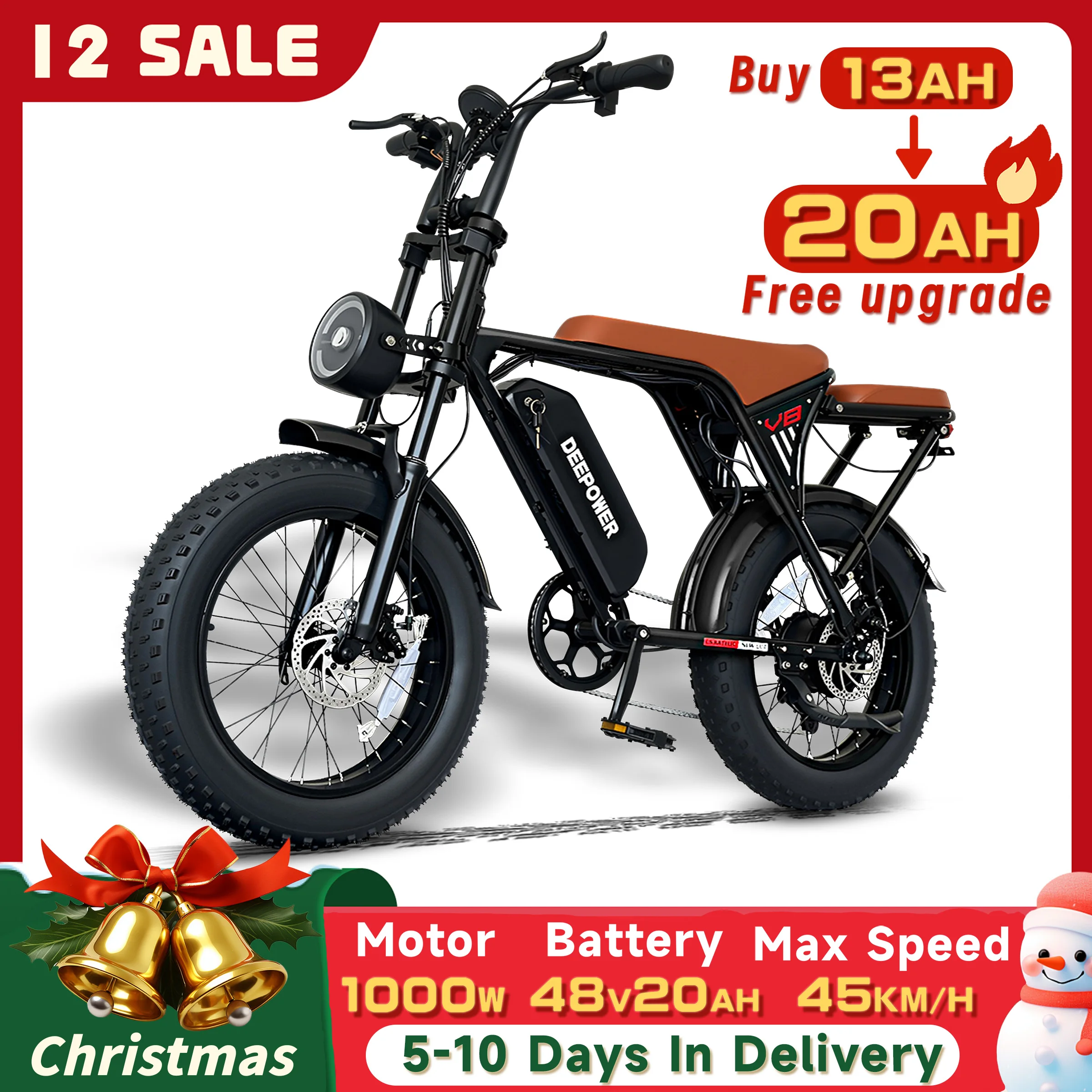 DEEPOWER V8 vélo électrique tout-terrain 1000W 48V 20AH batterie adultes montagne Ebike LED affichage tout-Terrain moto e-bike