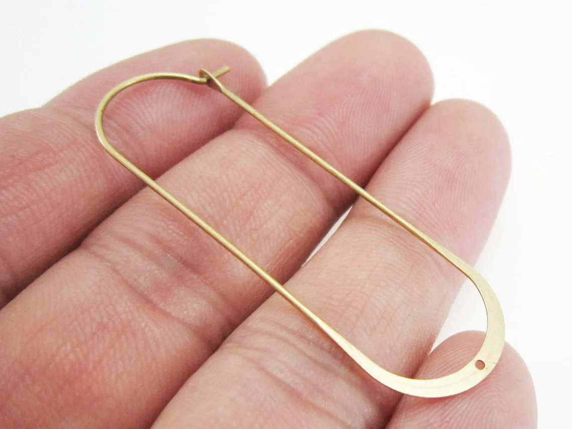 

10pcs Long Oval Earring Charms,Ear Hoops, Link Connector, 52x20mm, Brass Findings, Jewelry Making R199