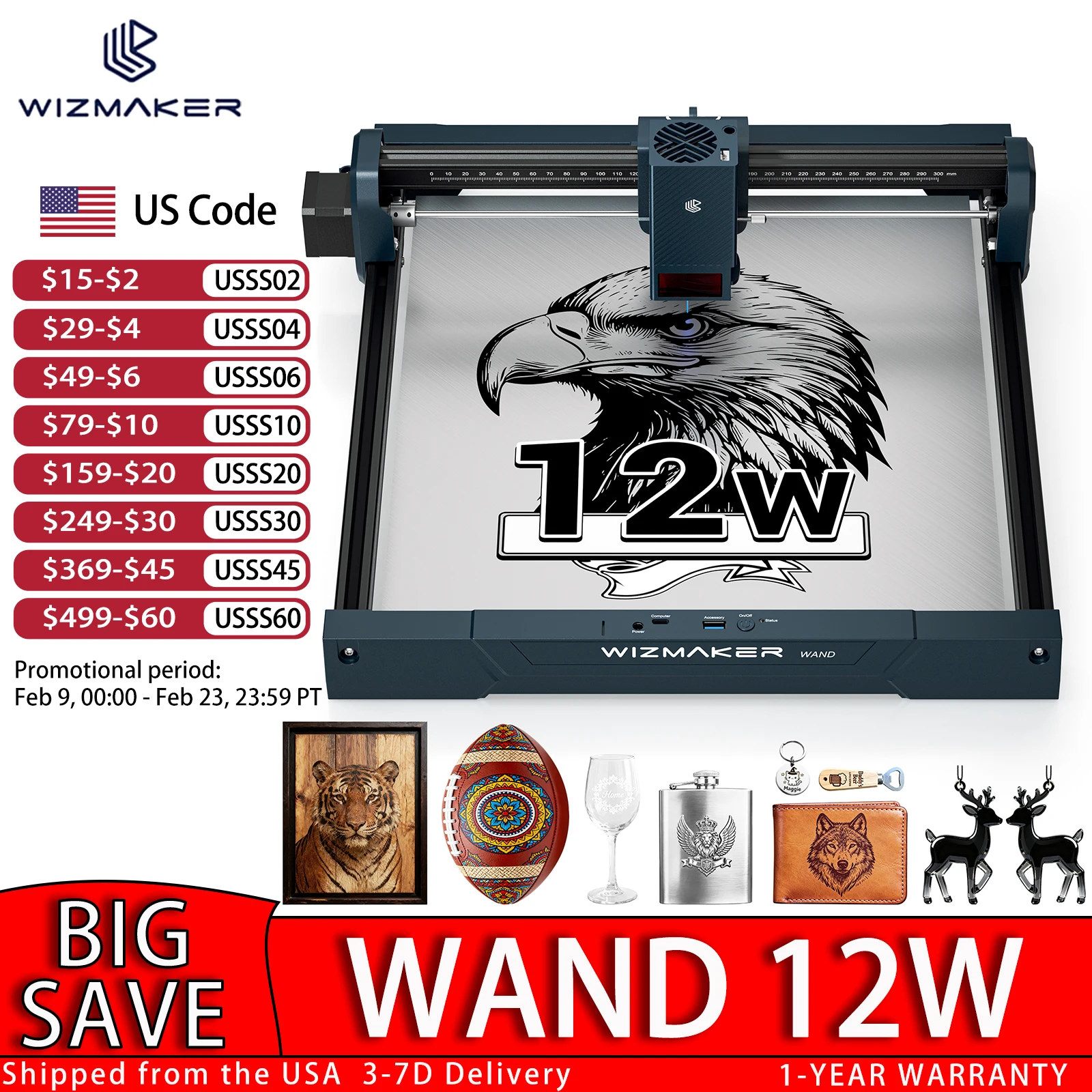 

WIZMAKER 12W Laser Engraver CNC DIY Laser Engraving Machine 10000mm/min Fast Mini Logo Marking Food Printer Cutter Woodworking