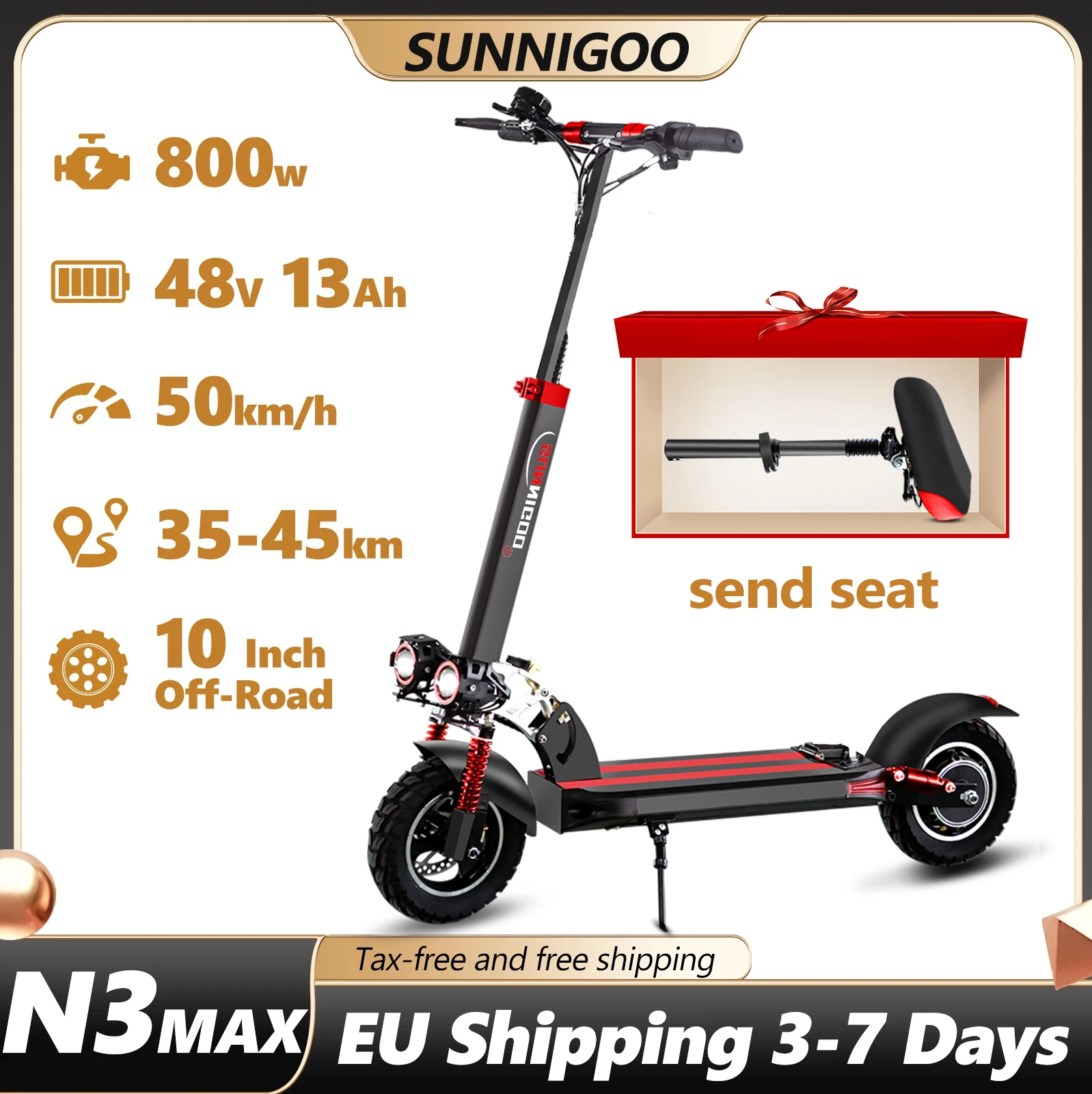 SUNNIGOO Scooter elettrici per adulti con sedile rimovibile 800w 48v Potenza 50 km/h Velocità 45 km Portata con serratura elettrica e chiave