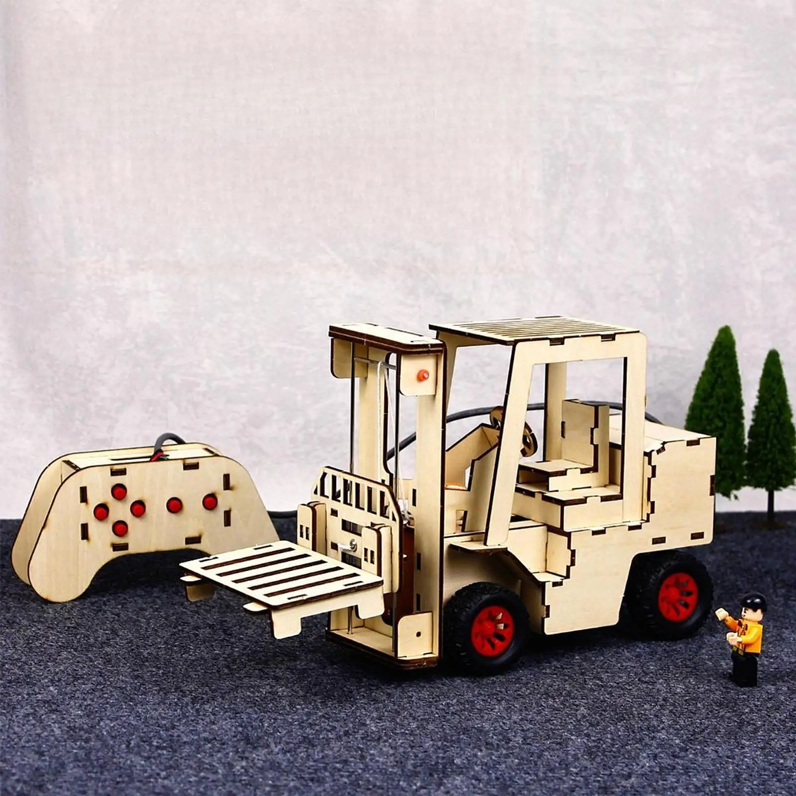 Drewniane zabawki mechaniczne do budowania, małe wynalazki, zestawy do eksperymentów naukowych, materiały DIY, zdalnie sterowany model wózka widłowego.