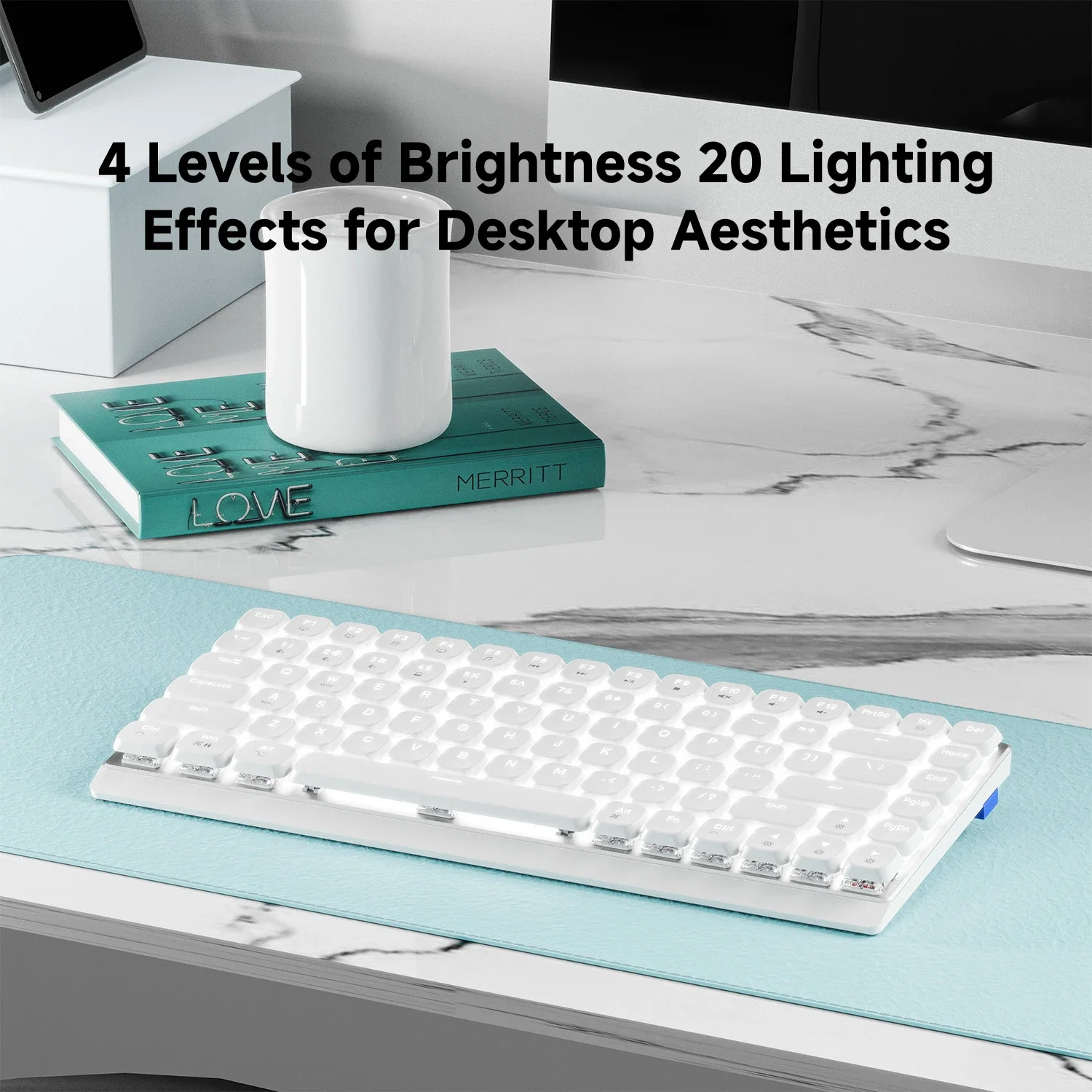 EWEADN MK84 Mechanical Keyboard Wireless Bluetooth Tri-mode Low-Profile Gaming Keyboard with White Backlight for Office Laptop