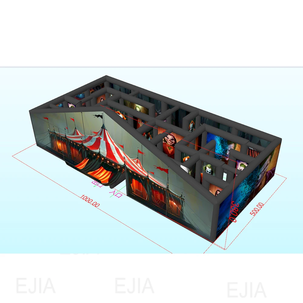Maison hantée gonflable commerciale Portable personnalisée 10x5m, grand labyrinthe d'halloween en plein air, jeu de labyrinthe gonflable pour fête et événement