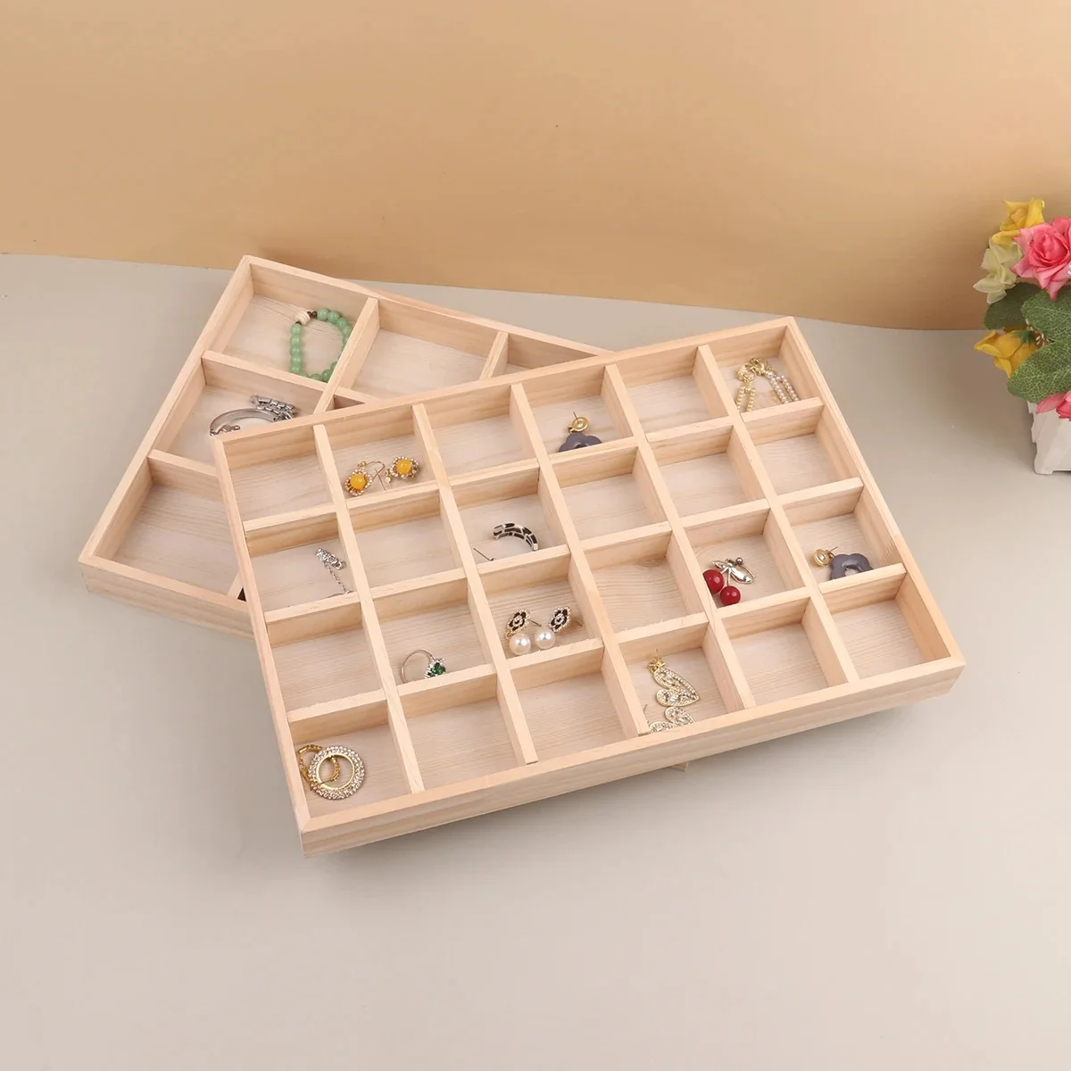 Houten sieradendisplay Stapelbaar Prachtige sieradenhouder Draagbare ring Oorbellen Ketting Organizer Boxées de jongens - afbeelding 2