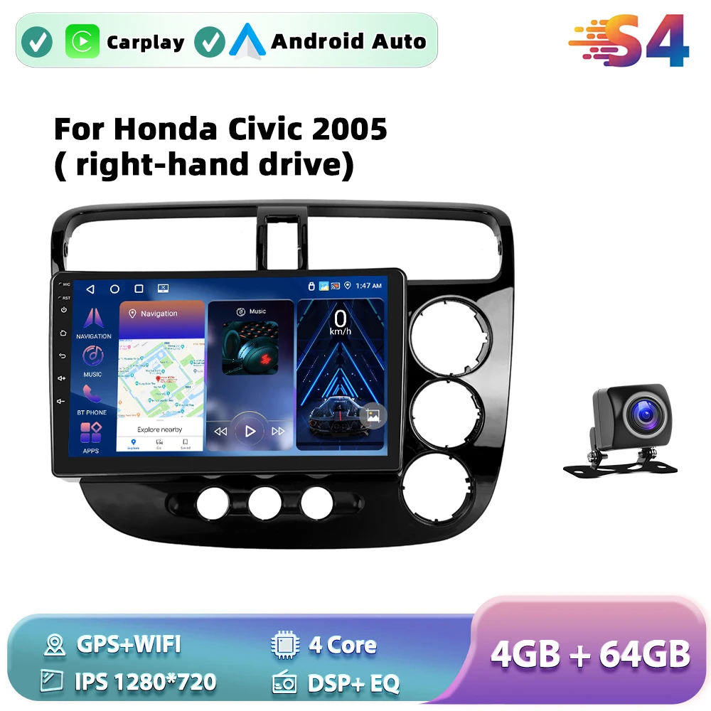 Podofo Android Car Radio For Honda Civic 2005( right-hand drive)Android Auto Multimedia Player GPS Navigation RDS BT Head Unit image 3