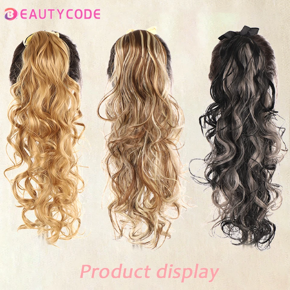 BEAUTYCODE Synthetic Long Wavy Wrap Around Clip In Ponytail Hair Extension Heat Resistant Natural Wave Pony Tail Fake Hairpieces