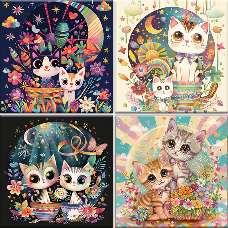 

Orfon digital oil painting DIY adult cartoon style abstract cat can be used as home decoration and gift