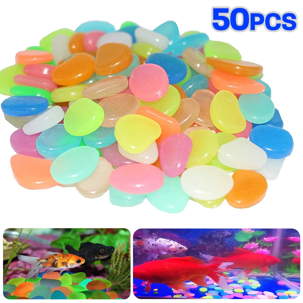 Glow In The Dark Pebbles Luminous Stones Garden Walkaway Aquarium Fish Tank 50PCS