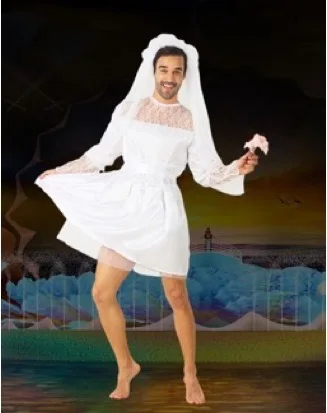 Mariée masculine drôle Cosplay Costume fête Halloween mascarade robe de mariée Spoof Cross-dressing femme rôle dentelle robe blanche