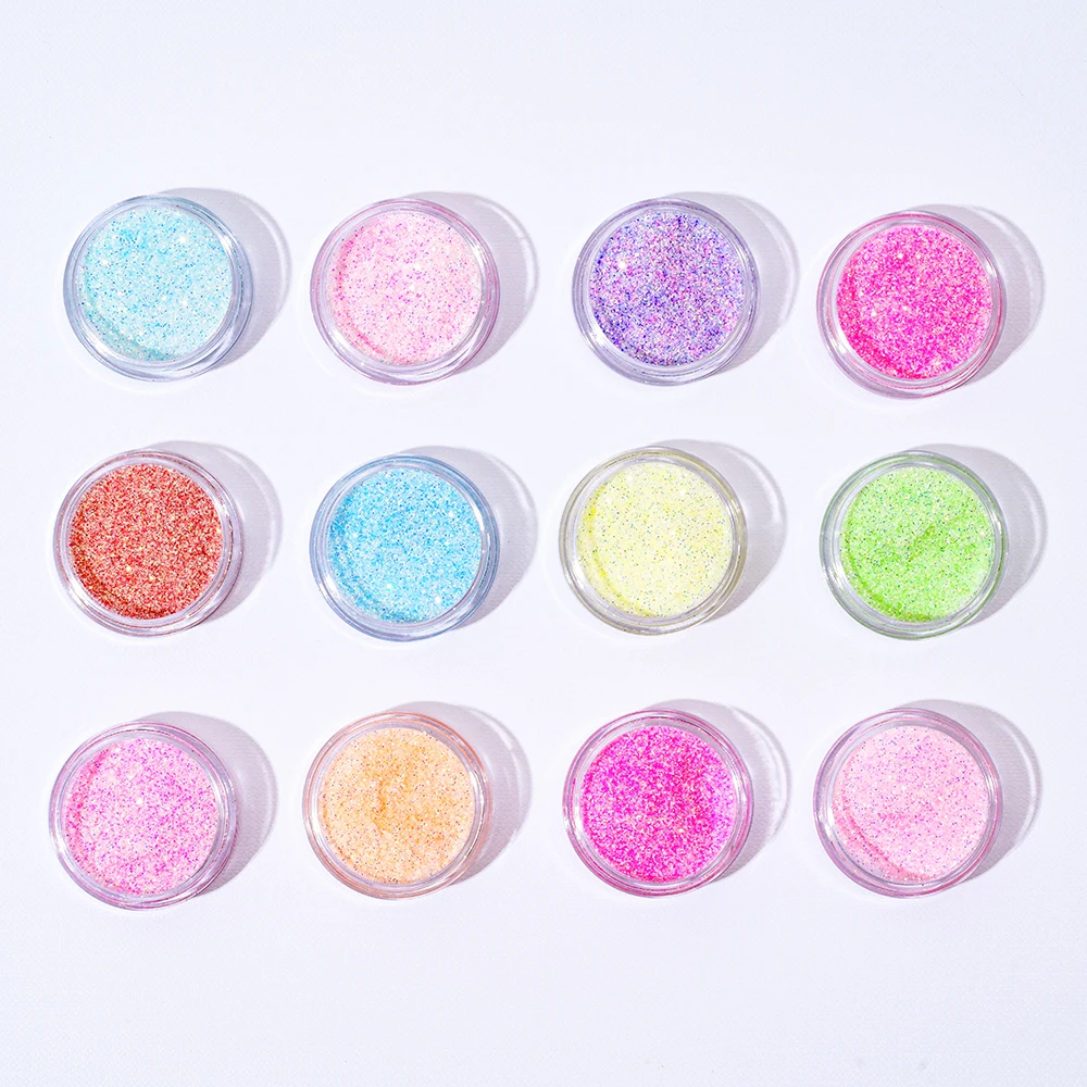 ผงสีเมทัลลิก 12 สี สำหรับตกแต่งเล็บ ผงโฮโลแกรมแบบกระจก ผงละเอียดสำหรับทาเล็บ กลิตเตอร์ สำหรับเจลยูวี ตกแต่งเล็บ