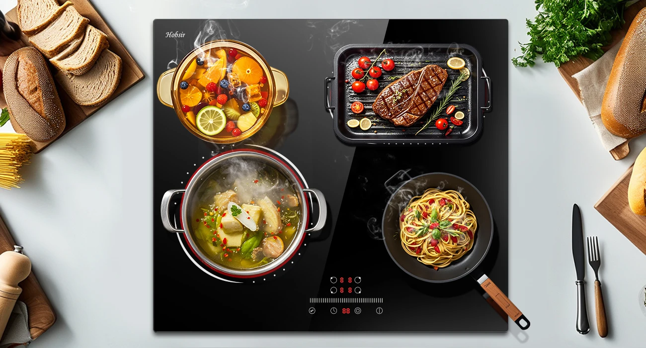 Kochfeld Plakette Vitrocéramique 4 Feux, Tisch de Cuisson électrique Encastrable 60 cm, 6600 W, Zone erweiterbar für gril – Detail 2