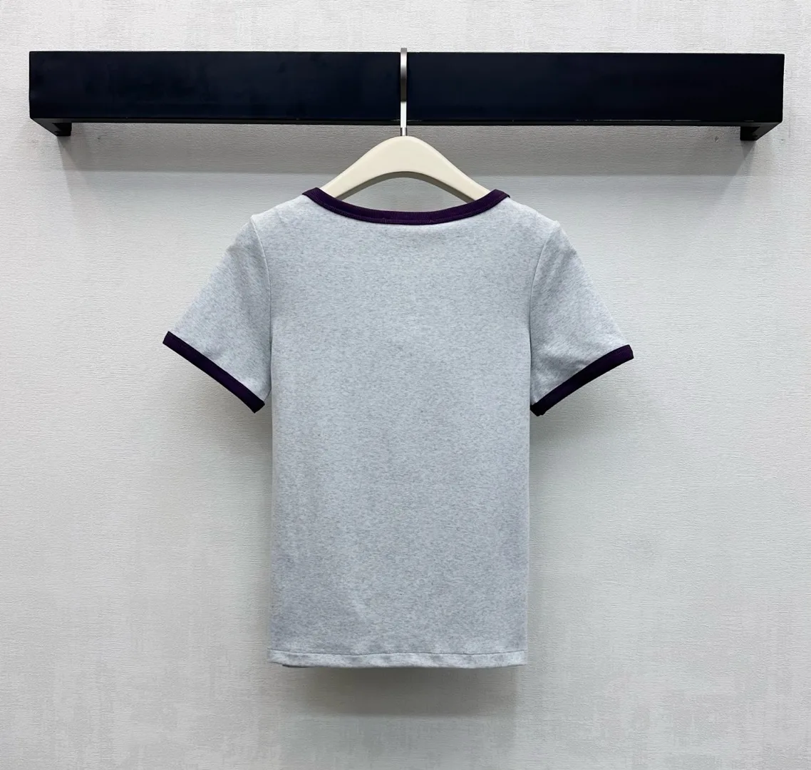 

Winter New Women's Fashion High-quality Round-neck Collar And Sleeve Color-blocking Pure Cotton T-shirt