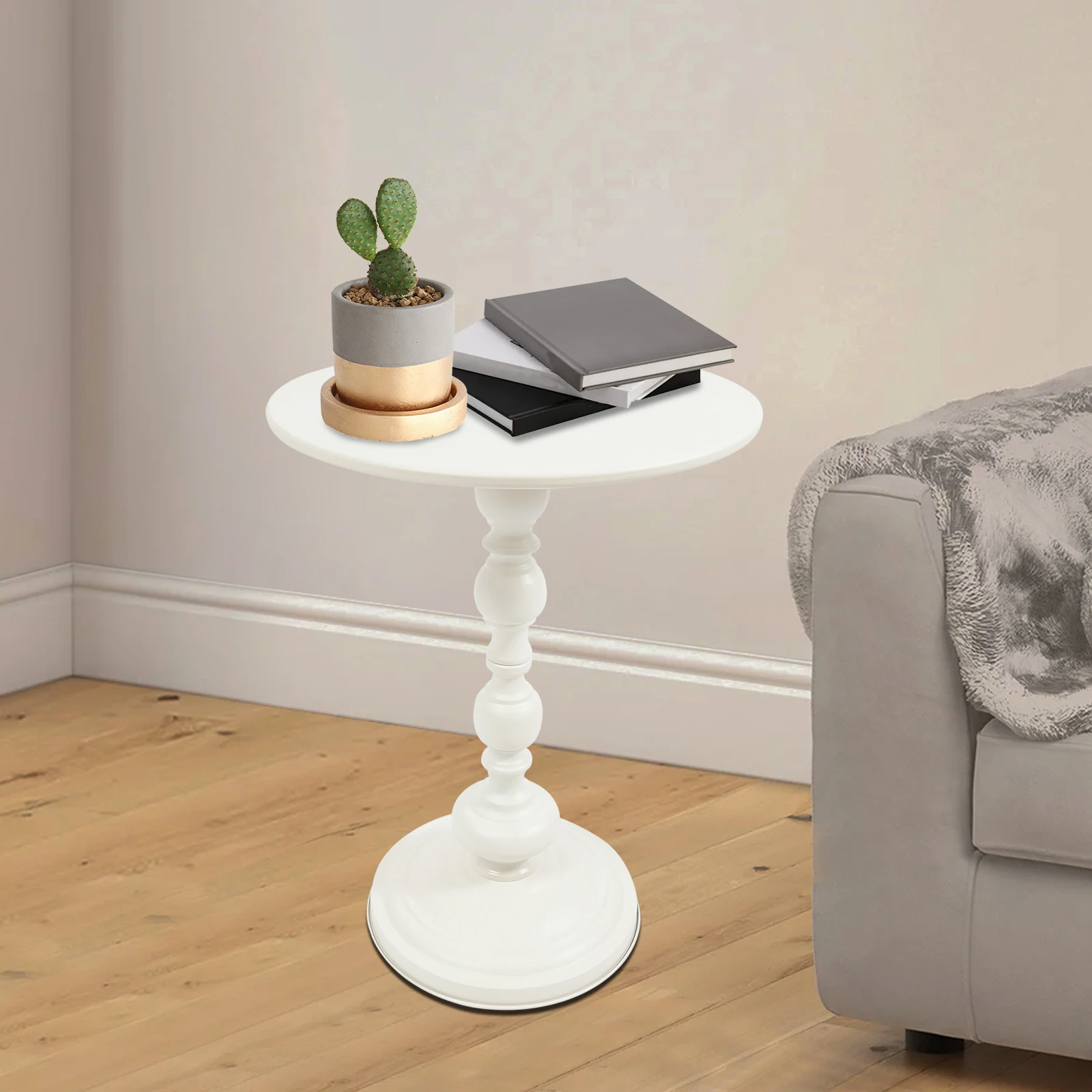 17lb Capacity Sofa Side Table, Vintage Round Accent Table with Carbon Steel Frame, Easy Assembly Side Stand