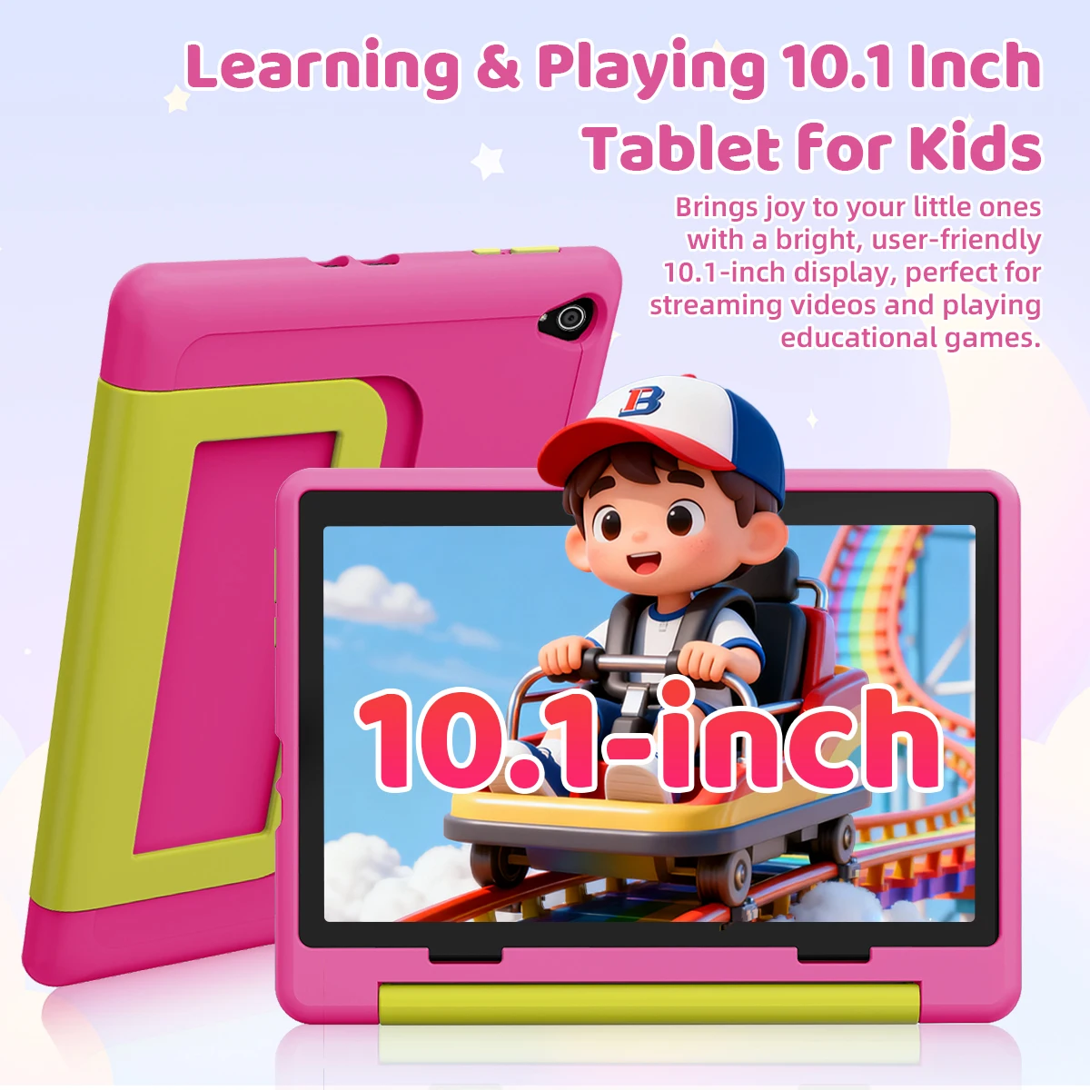 Kids Tablet 10.1 Inch Android 16 Tablet PC 20(3+17)GB RAM 64GB ROM A333 Five‑Core HD LCD Display 5000mAh Children Learning Tablet Only Tablet No Accessories Pink Green