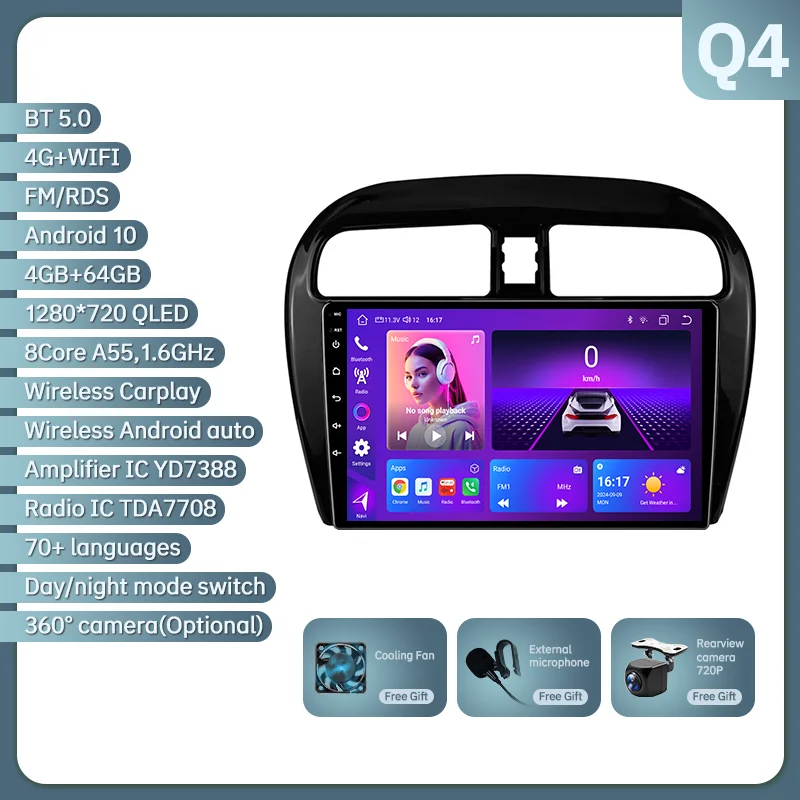 Eunavi 2 Din Android 14 Autoradio Multimidia Voor MITSUBISHI Mirage Spacestar Dodge Attitude 2012-2018 GPS Navigatie Carplay DSP