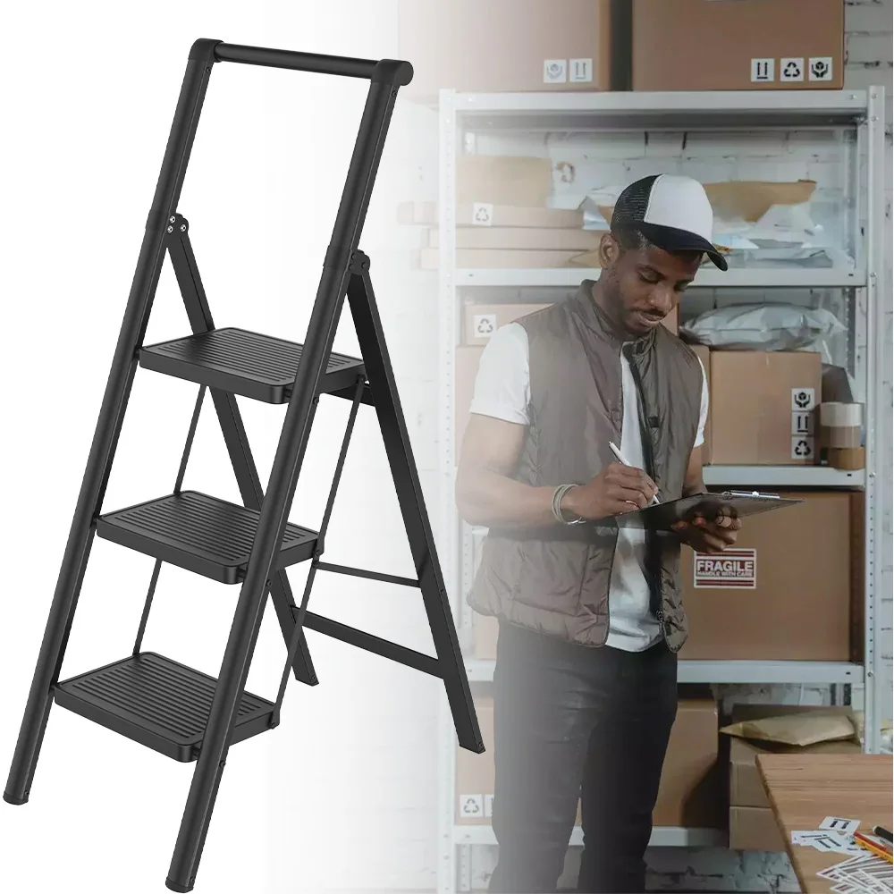 Escaleras plegables ligeras, silla con escalera antideslizante portátil de acero al carbono para el hogar, escalera plegable, escalera de escalada para el hogar