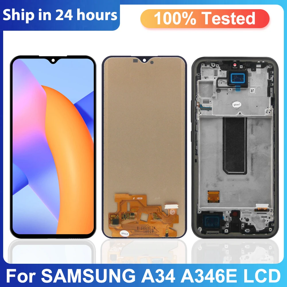 

6.6" 100% Tested For Samsung Galaxy A34 5G LCD Display With frame Touch Digitizer Assembly For Samsung A34 5G Screen Replacement