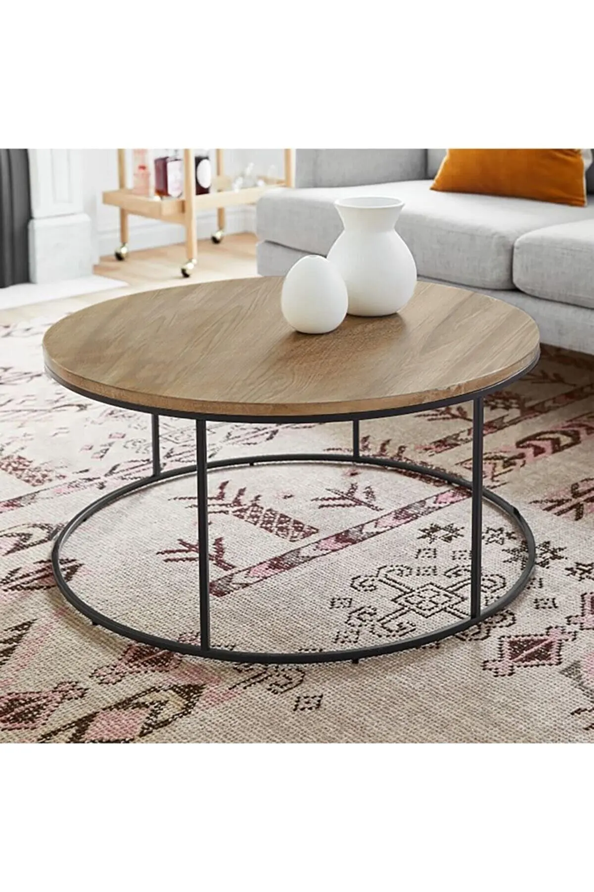 DECORATIVE CHIPBOARD BLACK METAL MINIMALIST OVAL SCANDINAVIAN STYLE COFFEE HOME ENTERTAINMENT TABLE FURNITURE