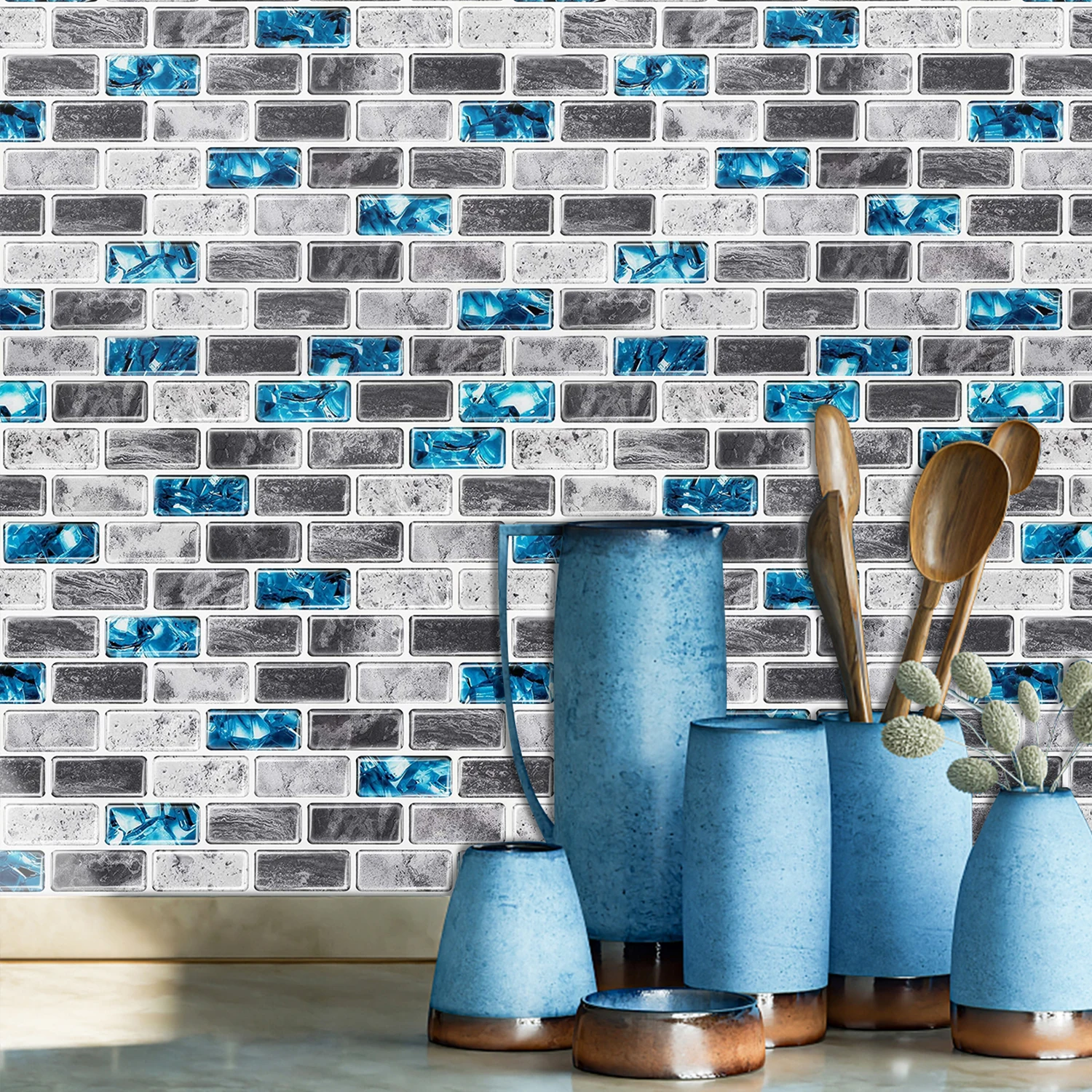 10 Sheets  3D Tile Pattern Vinyl Stickers Waterproof Peel & Stick Wall Tiles for Kitchen & Bathroom Backsplash Home Decor