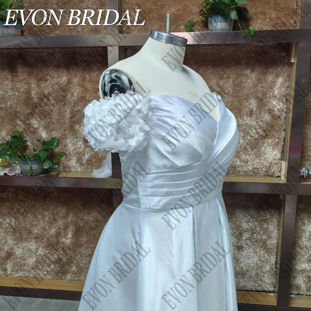 EVON BRIDAL Sexy Wedding Dress Plus Size Satin A-Line Lace Up Vestidos De Novia Off Shoulder V Neck Side Split Bridal Gowns