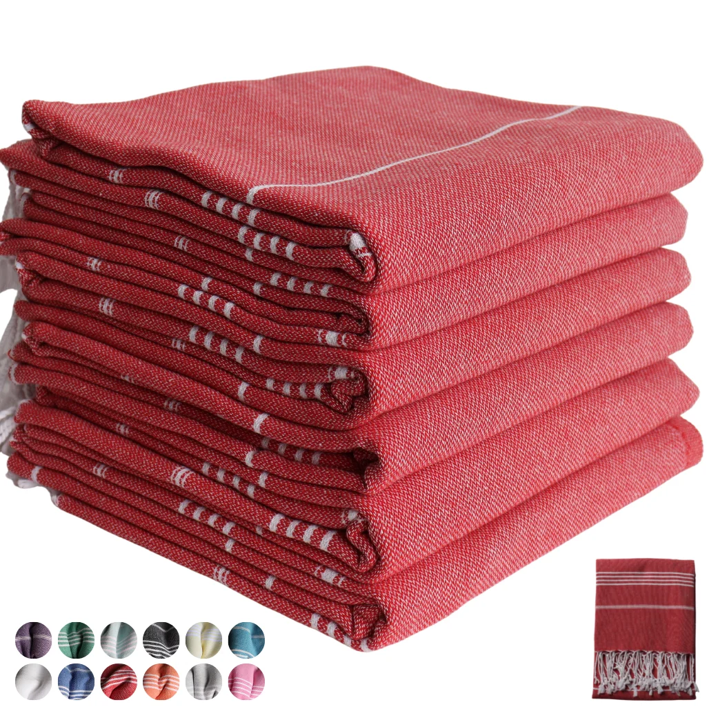 Pack of 6 Originally Turkish Beach Towels Shipping from Turkey Manufacture Puskul Textile - Soft 100% Cotton Hammam Peshtemal