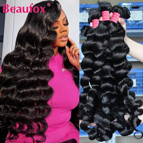 Beaufox Loose Wave Bundles 100% Human Hair Bundles Indian Hair Weave 1/3/4 Bundles Deal Human Hair Virgin Human Hair Extensions