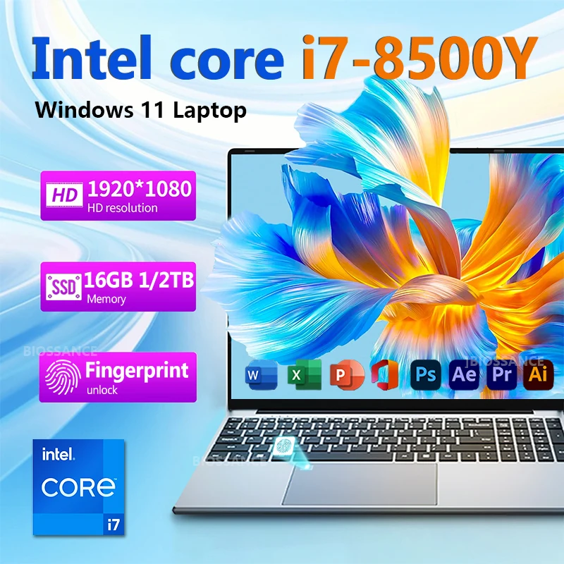 2025 ordinateur portable 15,6 pouces Windows 11 ordinateur Intel Core i7 8500Y 16GB RAM 1 to 2 to SSD empreinte digitale déverrouiller Ultra mince ordinateur portable bureau