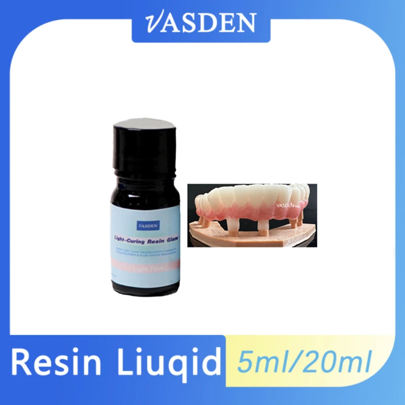 Vasden Cure-Kit de líquido de resina transparente Optiglaze, Material de laboratorio de restauración temporal de PMMA impreso en 3D, Color de esmalte Dental, curado ligero