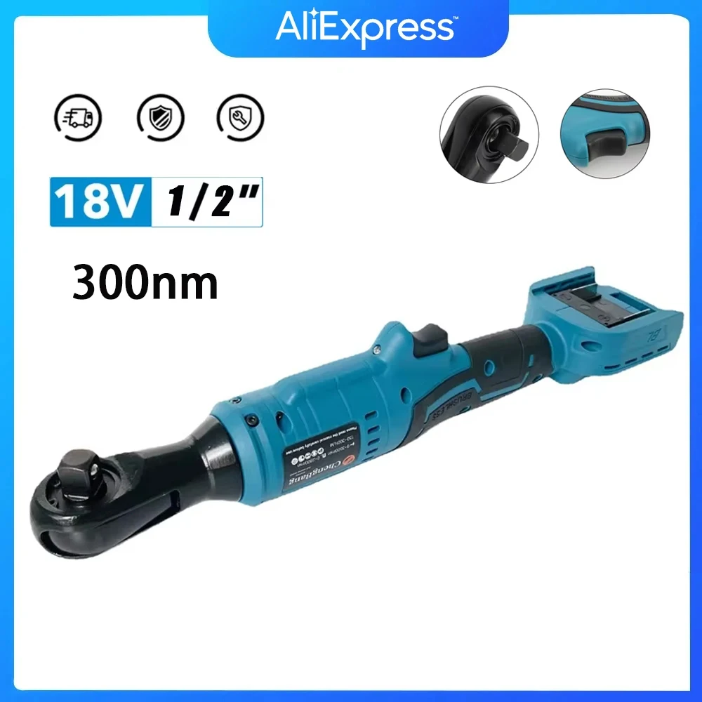 300N.m 800r/min Electric Ratchet Wrench 1/2'' Right Angle Ratchet Hand Tools Wrench Blue Power Tools For Makita 18V Battery