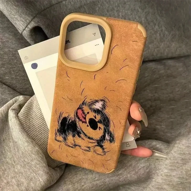 Coque de téléphone à motif de chiot secoué la tête, étui pour iPhone 17 16, iPhone 15 Pro Max 14 Plus 13 12 11 XS X XR, housse en cuir reconstitué en daim