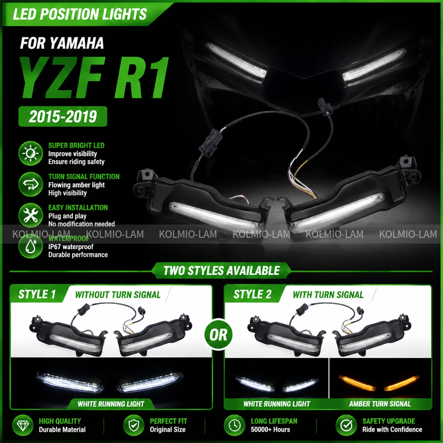 Fit For YAMAHA YZF R1 2015 - 2019 Motorcycle Front Headlight Fog Decorative Side Position Light Eyebrow Lamp YZF-R1