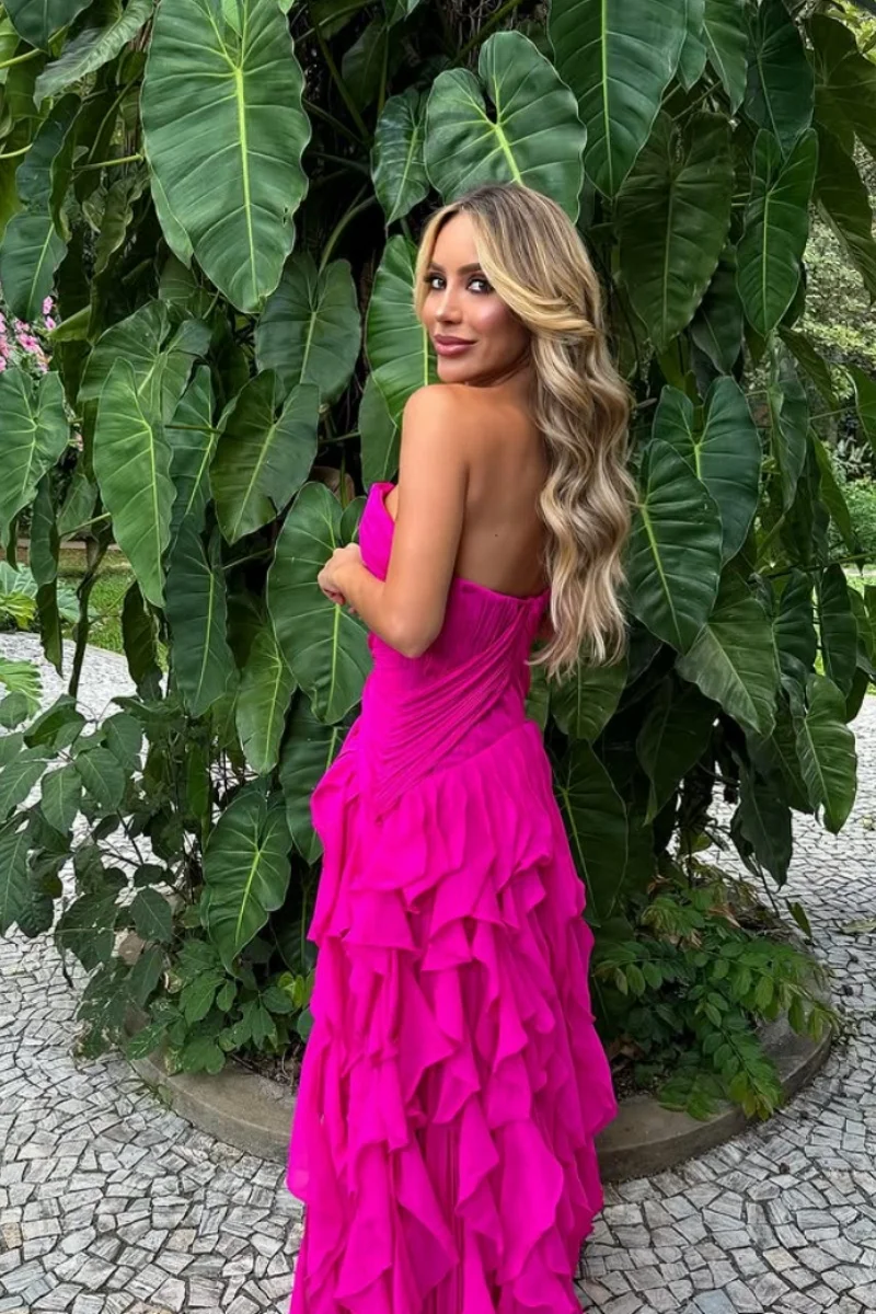 Jessica Sweetheart Abiti da sera rosa caldo Abiti da ballo in chiffon da donna Increspato a strati A-Line Abiti da festa personalizzati