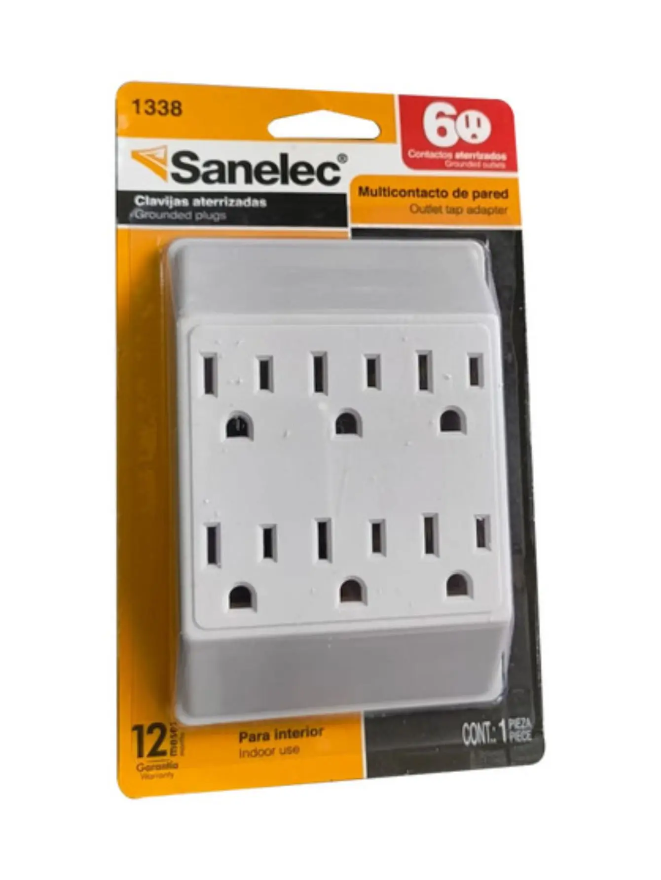 Multicontacto de Pared con 6 Contactos Aterrizados