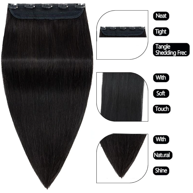 Clip in Hair Extensions One Piece/5 Clips in Extensions 120G Straight Clip ins 100% Unprocessed Brazilian Human Hair  #1B