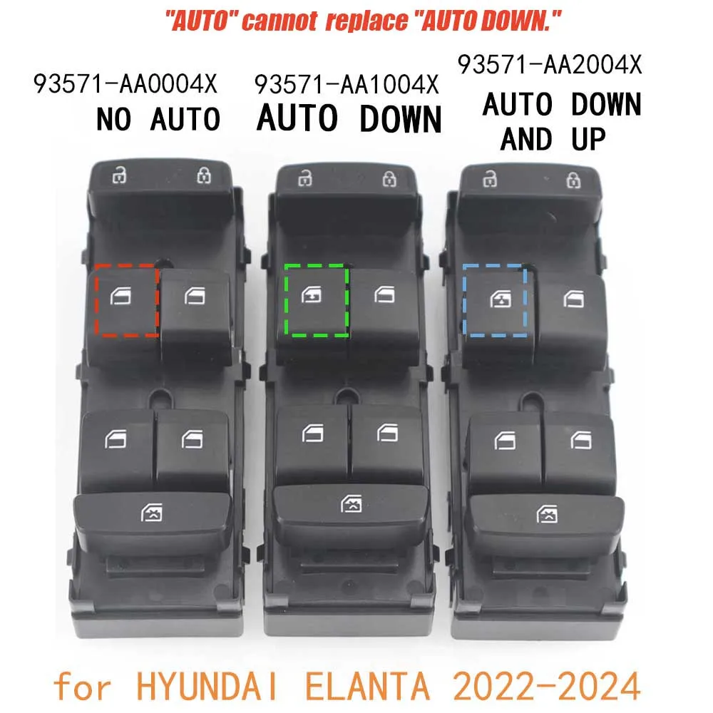 

93571-AA0004X 93571-AA1004X Front Left Power Window Master Switch for HYUNDAI ELANTA 2022 2023 2024 Window Automatic Opening