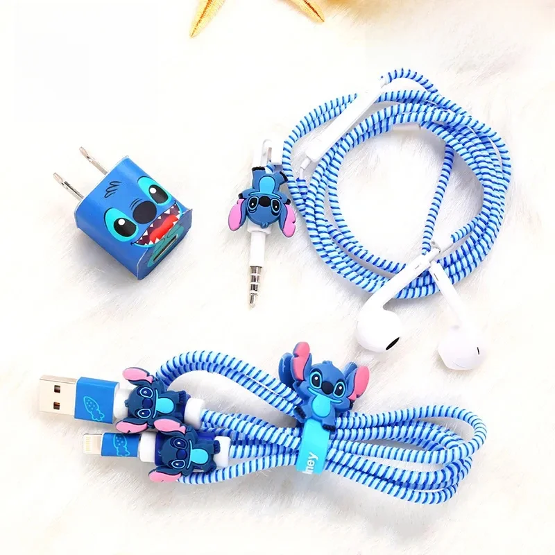 Disney Stitch Ladegerät Kabel Schutz Wickler Aufkleber Kawaii Anime Figur Datenleitung Kopf