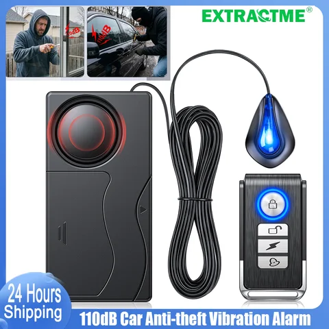 Car Anti-Theft Alarm 110dB Loud Siren Adjustable Vibration Sensitivity Blue LED Indicator for Auto Truck Work Vehicle Security
