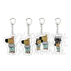 Acrylic Just A Chill Guy Girl Meme Keychains for Accessories Bag Key Chain Ring Jewelry Cool Dog Holidays Friends Keyring Gifts