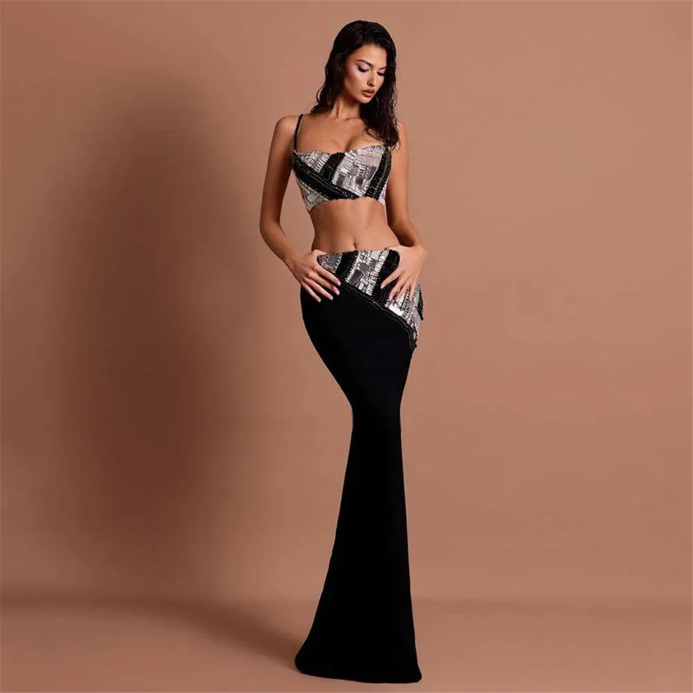 

Ladies' new fashion heavy industry strapless flower diamond wrapped hip bandage dress elegant fashion party two-piece set dress